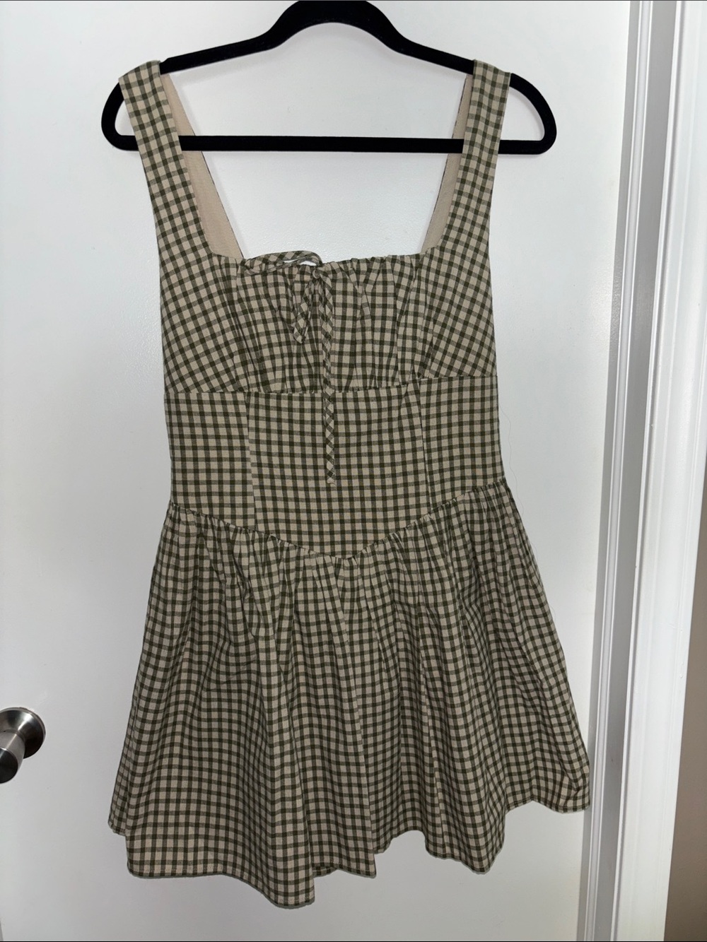 NWT Girls Plaid Square-Neck Sundress - Olive Check